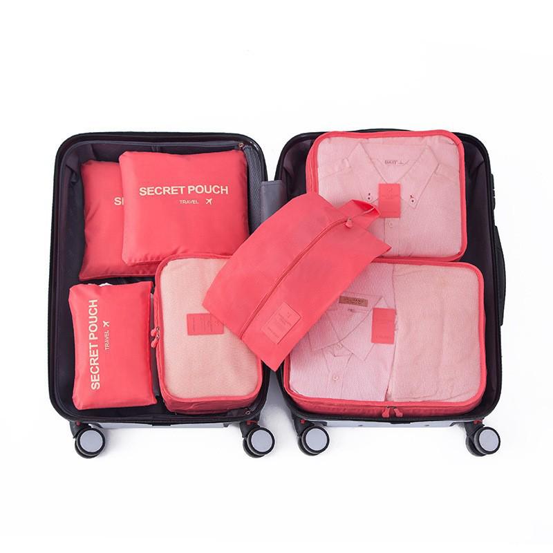 Portable 7-Piece Travel Storage Bag Set with Shoe Bag - Large Capacity for Clothes and Luggage Organization