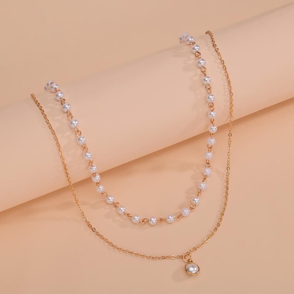 Korean Version of Ins Style, Pearl Pendant Double Stacked Neck Chain, Women's Elegant Necklace Supply