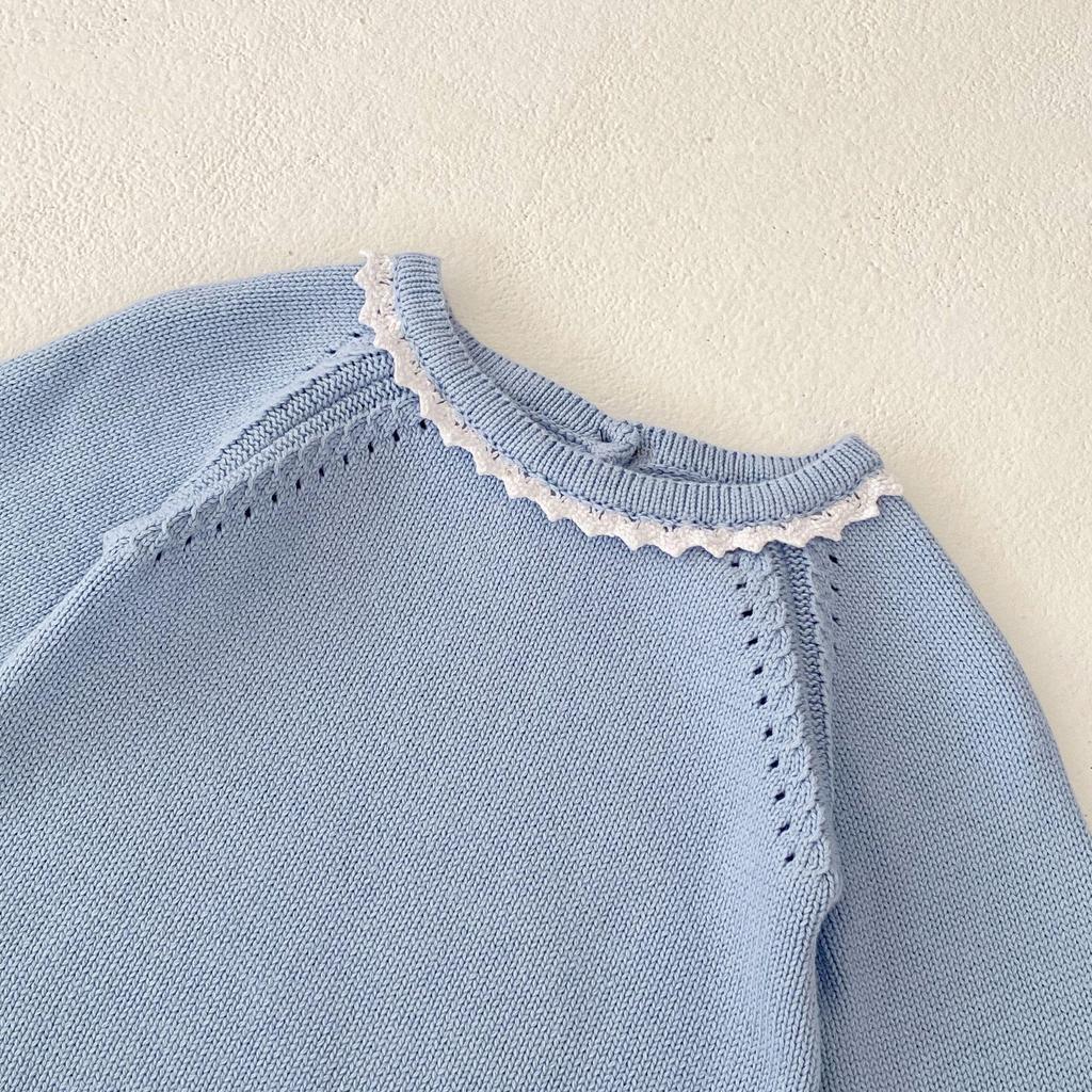 2025 Fall Infant Girl Cotton Lace Collar Long Sleeve Knitted Romper Bodysuit