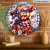 2D Flat, 1pc Patriotic Highland Cow Metal Wall Decor - Flag Colors (Red, ) - Heavy-Duty Aluminum Plate - Round Decoration for 4th of July, Father'S