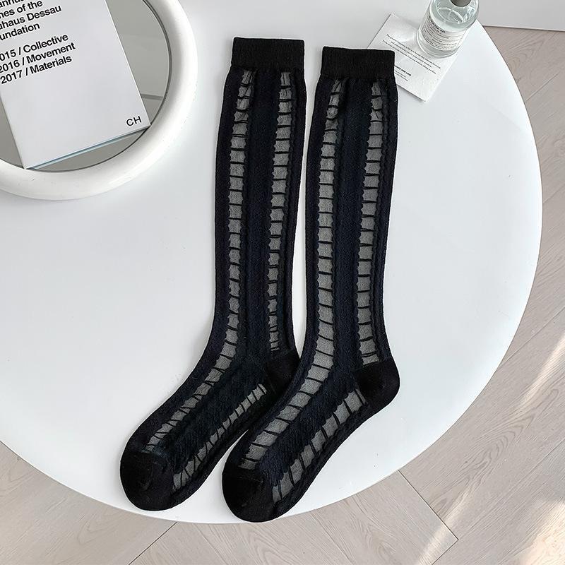 Calze da donna stile giapponese Calzini alti al ginocchio Calzini lunghi in nylon trasparente ultrasottile Calzini al ginocchio JK Lolita per ragazze dolci