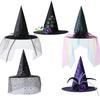 Halloween Lace Veil Pointed Witch Hat - Costume Prop Headwear 