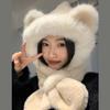 Women's Winter Korean - style Cute Bear Ear Plush Hat and Scarf Integrated Fleece - lined Thickened Cycling Ear - protection Trendy Hat