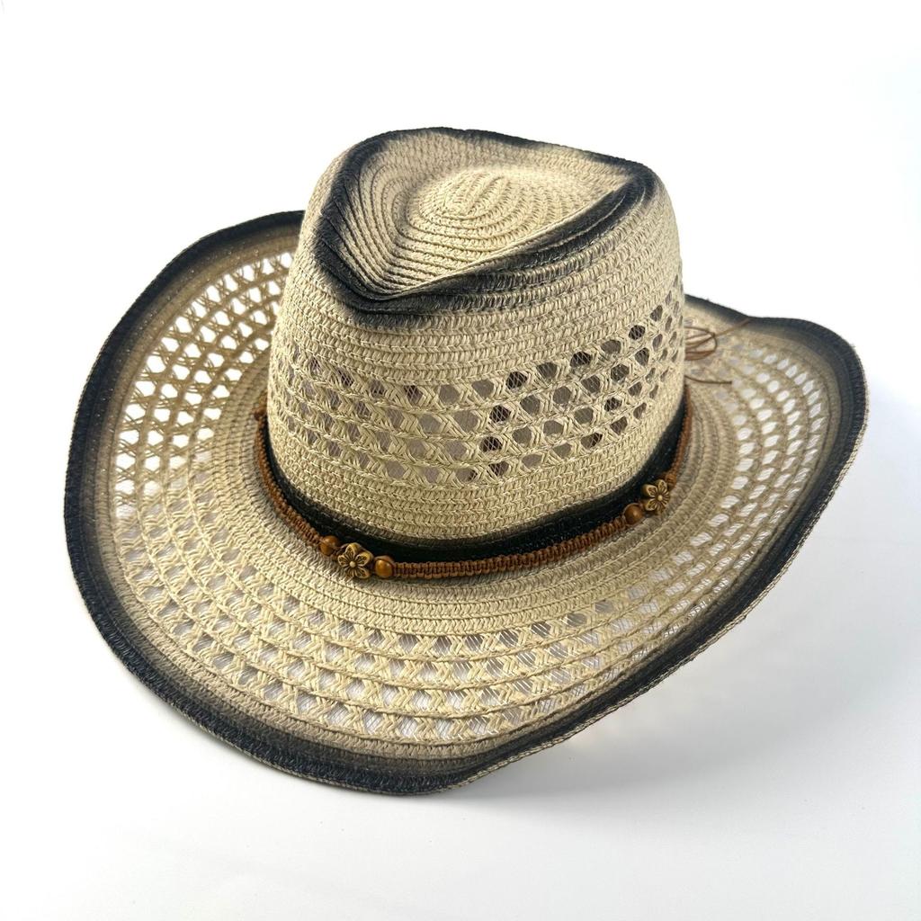 New Western Denim Straw Hat Retro Ethnic Style European And American Jazz Hat Outdoor Leisure Top Hat Curved Brim Hat