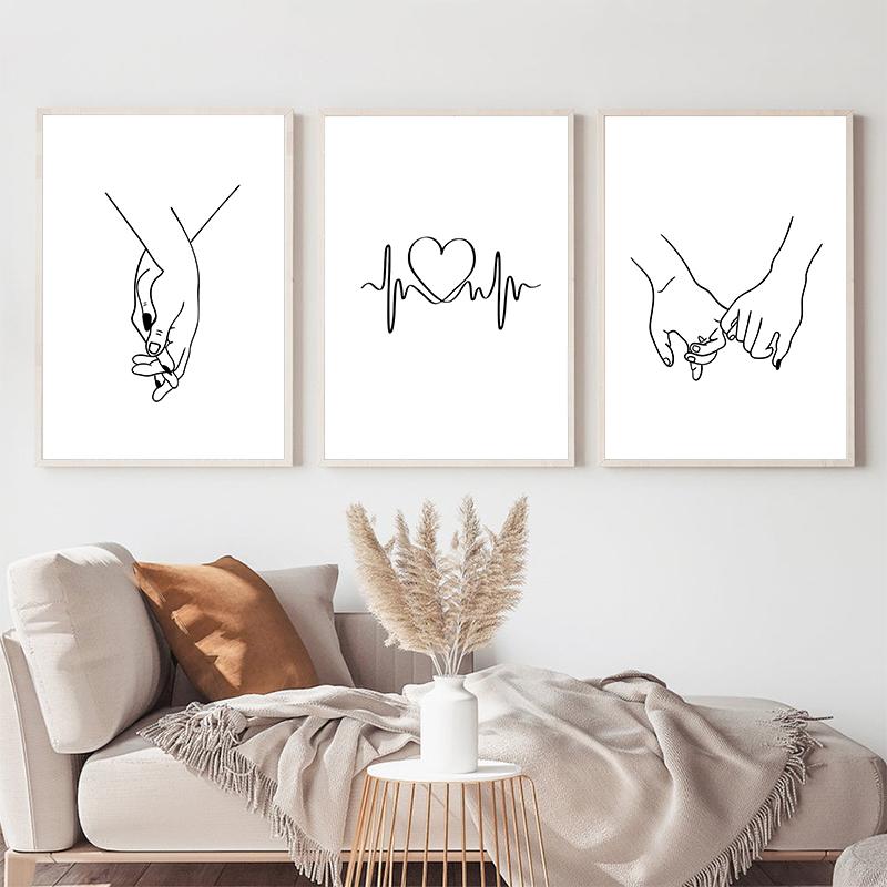 

Абстрактная линия рука об руку сердце минималистичная настенная живопись на холсте плакаты на скандинавскую тему и принты фотографии свадебный декор для спальни 21*30cm