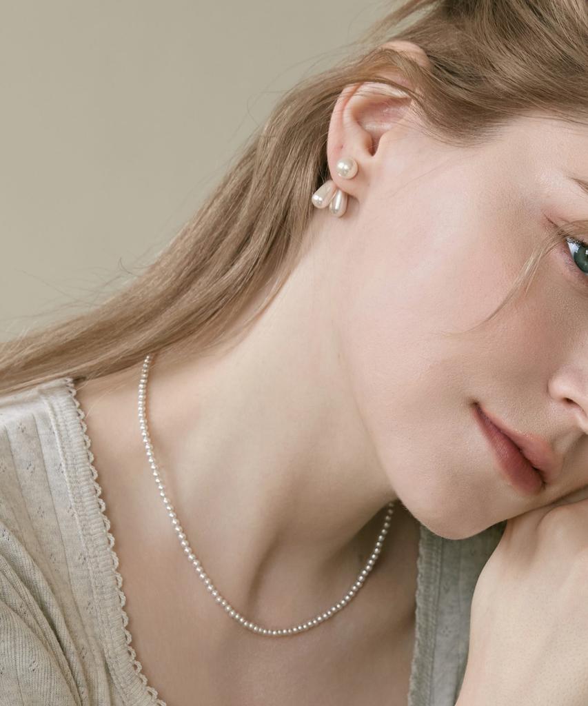 Dmoment (925 Silver) Soft Pearl Line Necklace