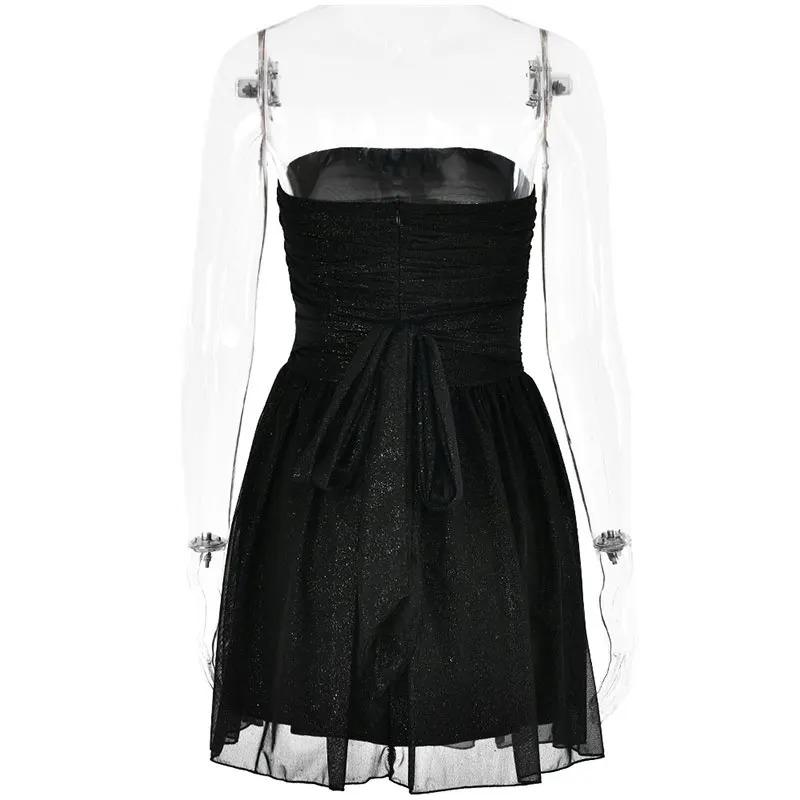 Kurzes Kleid aus Samt mit fester Schulter, ALine, weihnachtliches, gespleißtes, trägerloses Minikleid, 2024, hohe Taille, schlanke Club-Roben, sexy Hottie, rückenfreies Partykleid