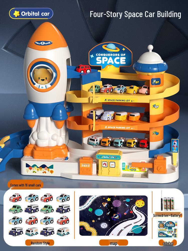 Rocket Space Adventure Track Car Toy for Kids – Educational Building & Parking Set