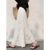 Spring Unique Design, Chic and Elegant White Lace Skirt with a Draping Effect, High-Waisted Slimming A-Line Long Skirt for Women