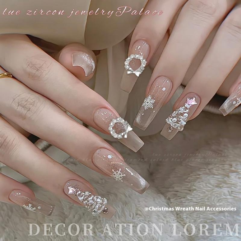 6 Grids Christmas Wreath Nail Art Rhinestone With Pearls Mixed Size Nail Parts Accessories DIY Decoration