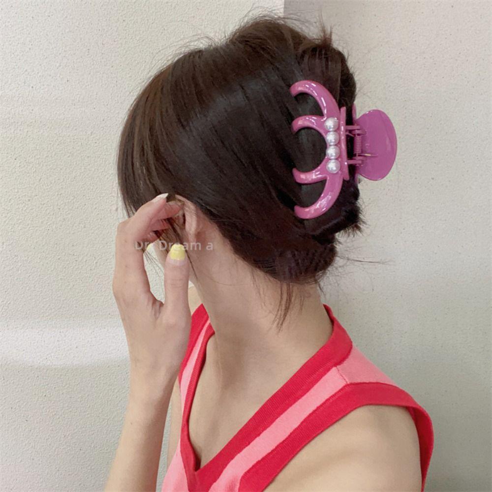 

Korean Style Large Claw Clips Pearl Large Hair Claw Hairpin Women коричневый