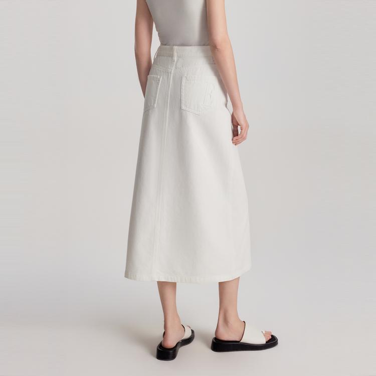 ELLE Petite Midi Denim Skirt French High-Waisted Split Casual Long Skirt Women Skirts White L7SRL001