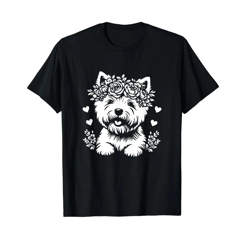 Sponsored Ad Floral West Highland White Terrier Dog Westie T Shirt Black Vintage Top For Everyday Wear Homme Versatile