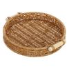 27Cm Round Woven Rattan Tray with Handles Imitation Rattan Storage Serving Basket for Bread Snacks Drinks Fruits Home Decor