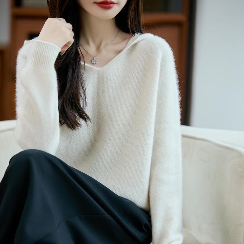 Women's cashmere sweater Qinghe cashmere 30% cashmere 70% wool autumn and winter pullover warm and fashionable