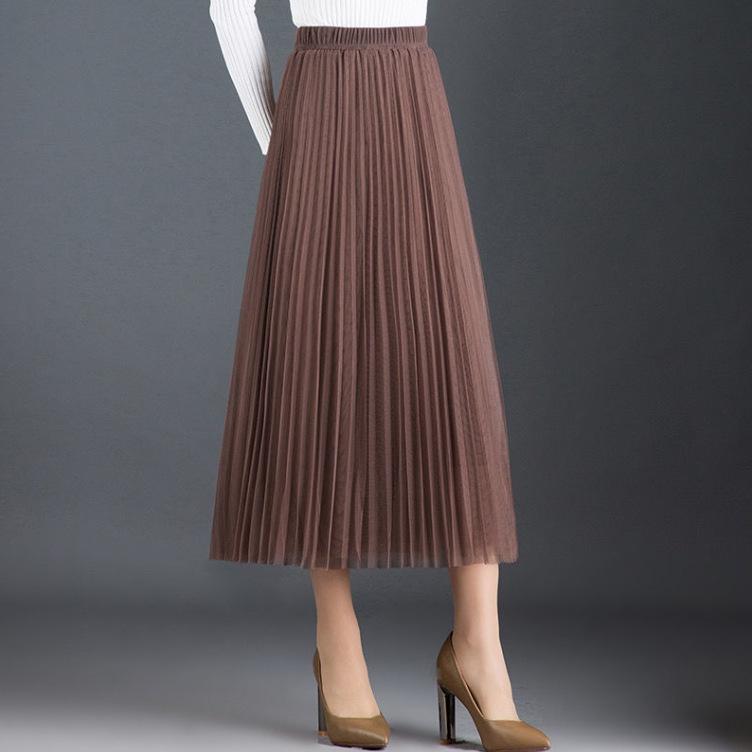 Vintage Tulle Skirt Women Streetwear Elastic High Waist Mesh Pleated Skirts Summer Elegant Korean A Line Office Ladies Skirt