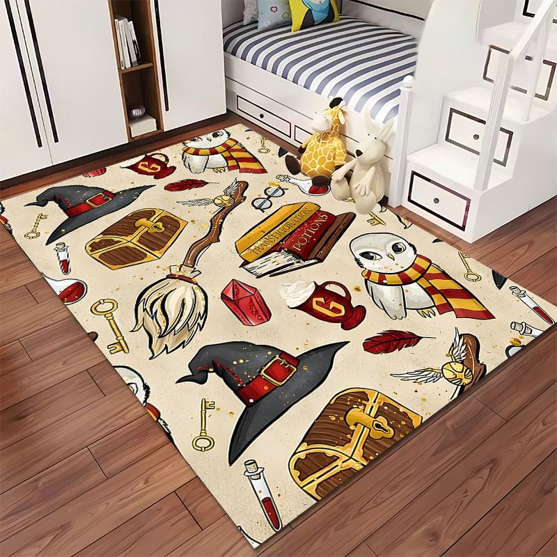 Magical Hogwarts Themed Carpet with Owl, Wand and Potions Suitable for use as an anti-slip game mat for living room and bedroom sofas