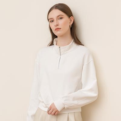 Winter Einfarbiger Lockerer Pullover Damen Hoher Kragen Reißverschlussjacke Ins Trendy Baumwoll-Oberteil