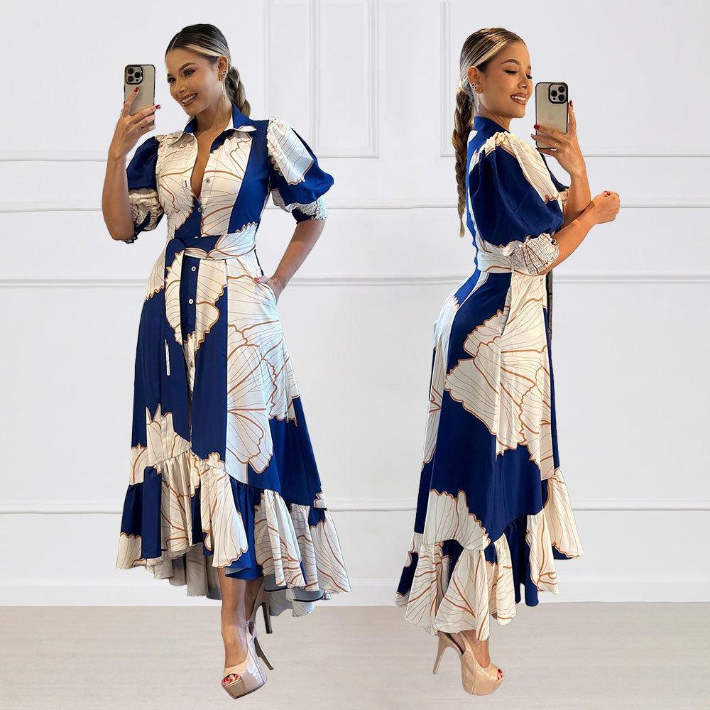 

Irregular High-Waisted Printed Shirt-Style Cardigan Dress XXL