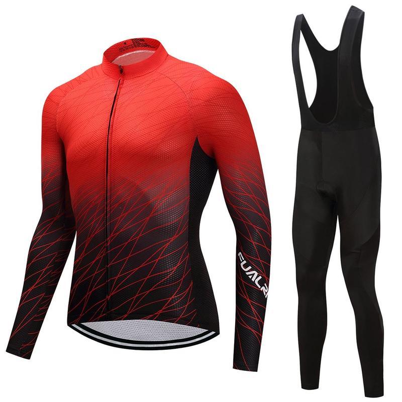 Riding Bicycle Jerseys Cycling Clothing Set Men Long Sleeve Black Bib Pants Bicycle Clothes Suit