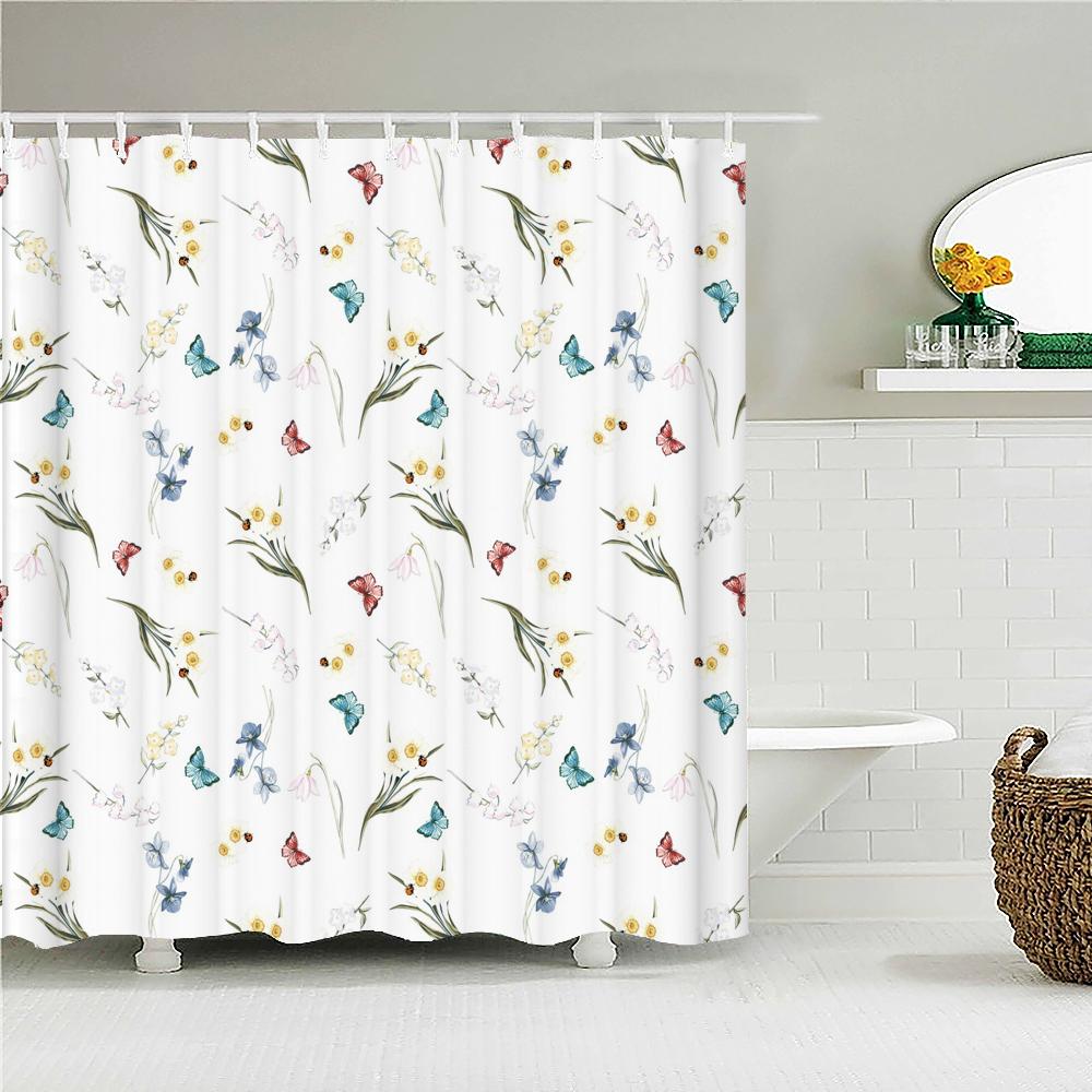 3D Colorful Flowers Leaves Birds Printing Bathroom Waterproof Shower Curtain with Hooks Home Decoration Polyester Bath Curtains