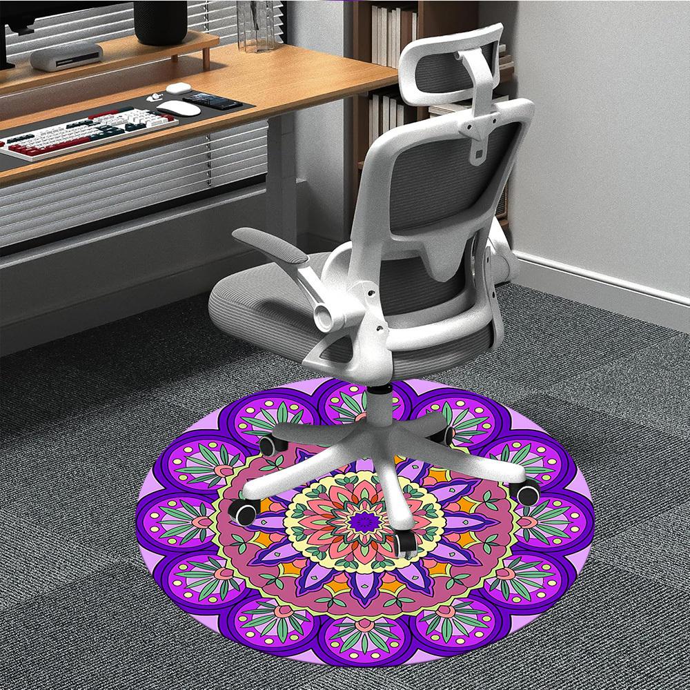 

1pc Mandala Pattern Chair Carpet for Office, Round Polyester Mat, Indoor Decor for Office, Easycare Fabric, Washable Non-slip Area Carpet 80cm