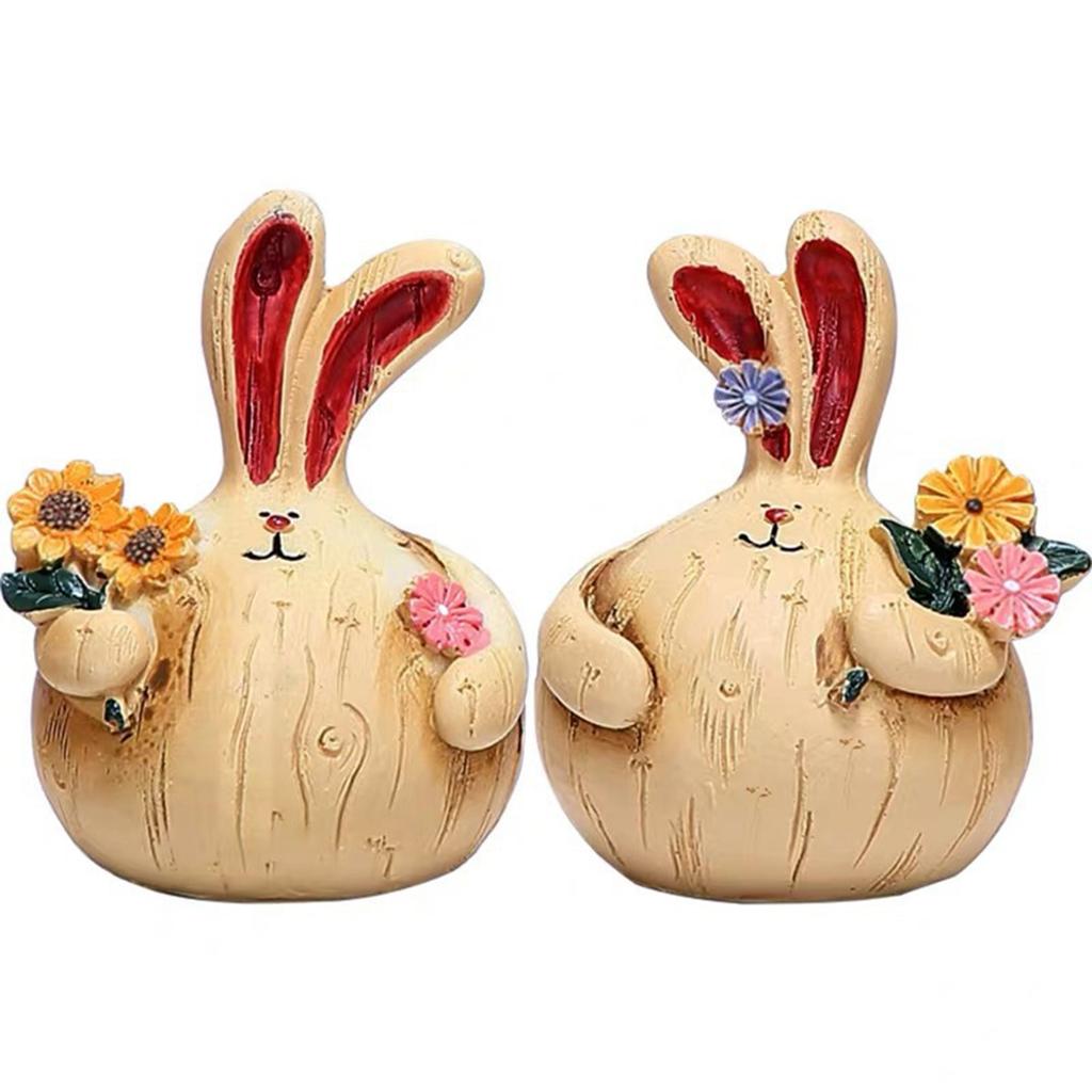 A PAIR Wood-like Resin Ornaments Retro Cute Bunny Craft Statues Cute Retro Cute Bunny Craft Statues A PAIR