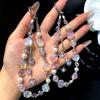 Fashionable Rose Flower Heart-Shaped Tassel Phone Chain Customizable Women's Bag Keychain Anti-Loss Crystal Beaded Lanyard