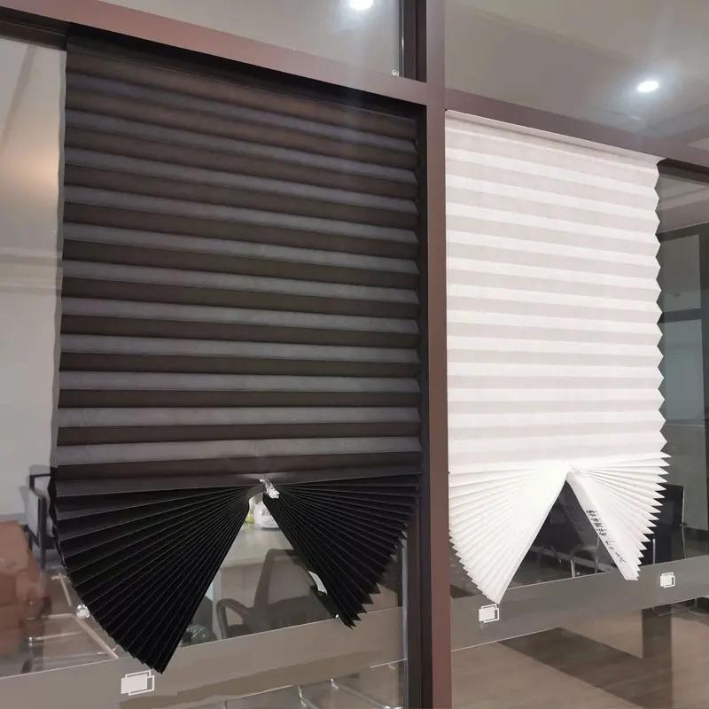 Non-Woven Fabric Pleated Zebra Blinds Self-Adhesive Window Shade Blackout Curtain for Bedroom Living Room Blcony Office Decor