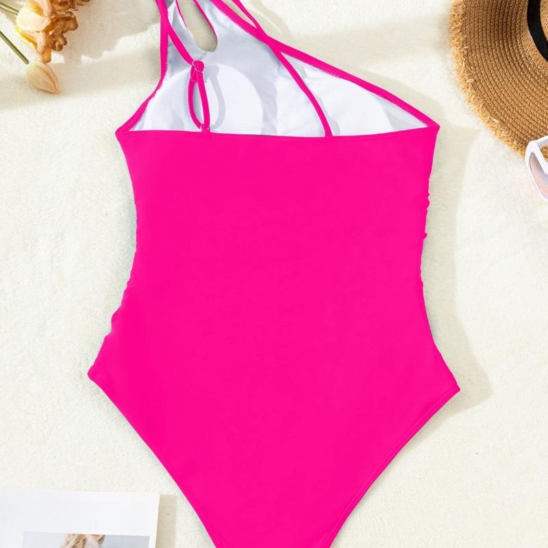 Solid color single shoulder sexy high waist backless one-piece bikini swimsuit swimsuit women
