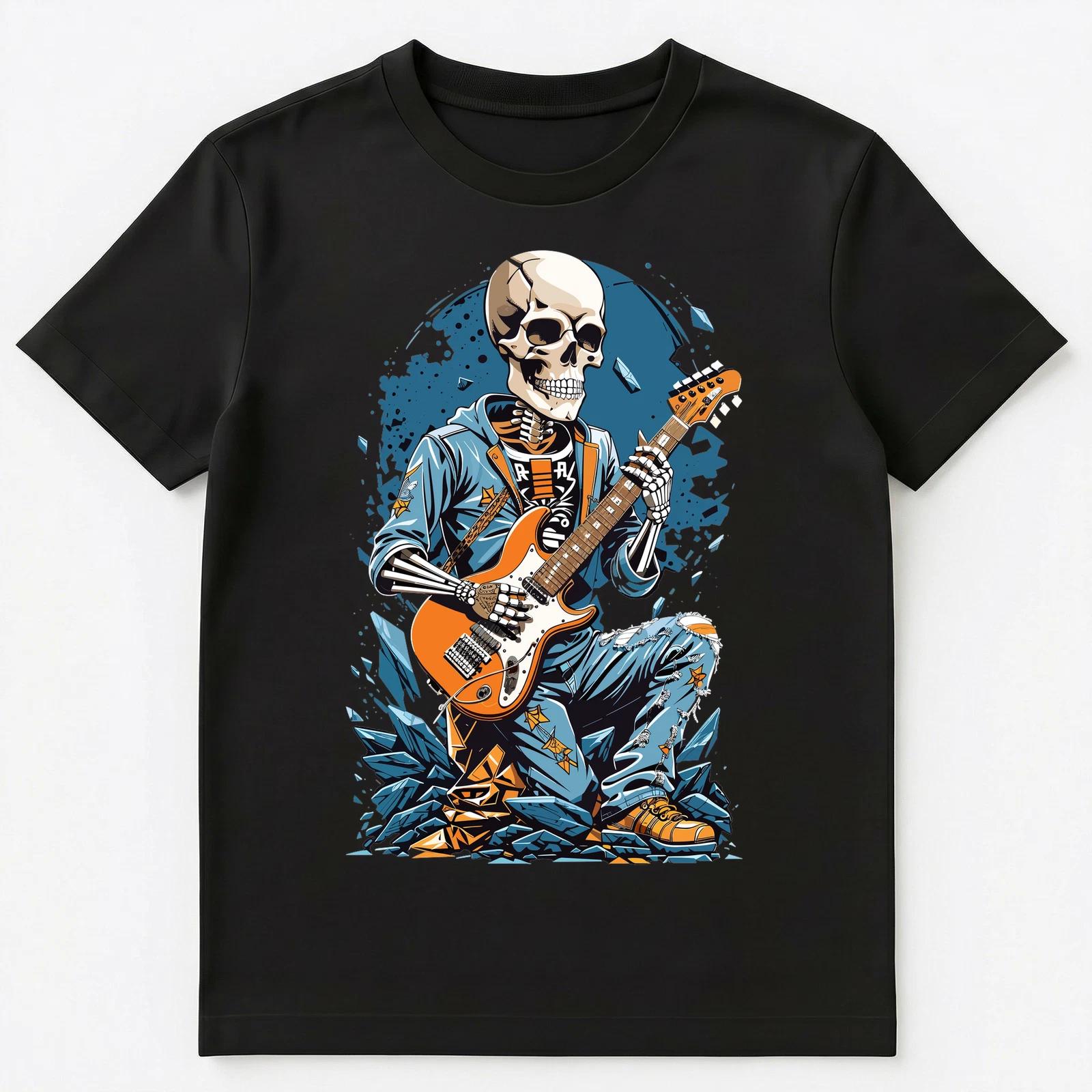 Skeleton Playing Guitar Rock Garage Band Graphic Unisex T-Shirt L