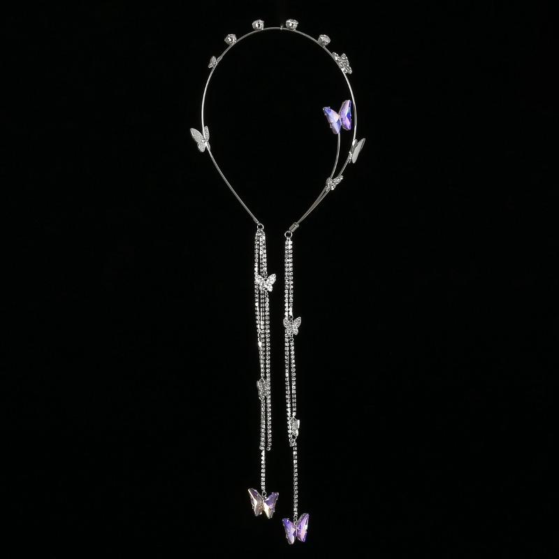 Diamond Encrusted Butterfly Tassel Hair Clasp Sweet Korean Hair Accessories Minority Fashion Bright Diamond Headbands for Girls