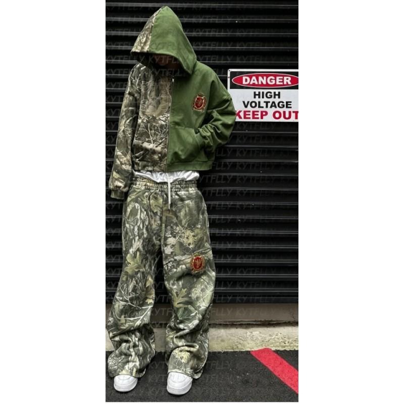 Oversized Y2K Streetwear Hoodie Set With Contrast Camo Print Loose Fit Sweatshirt Straight Leg Pants Teens