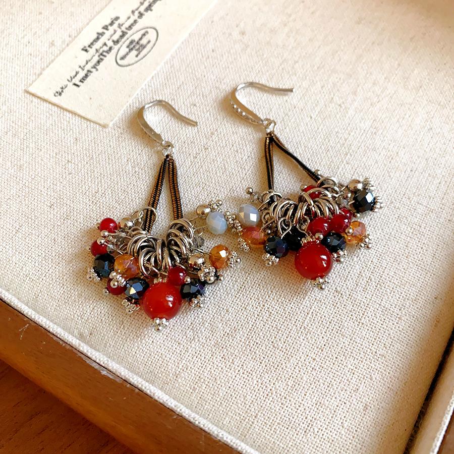 Bohemian zircon glass ear hook retro ethnic style temperament earrings women s fashion earrings design sense niche