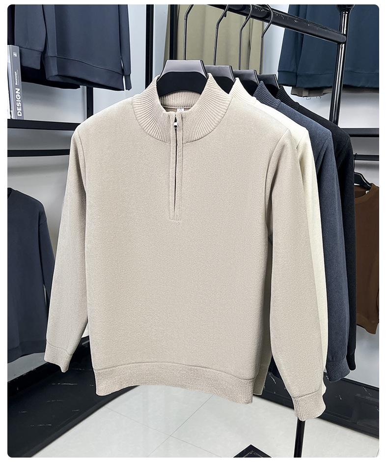 Men's Winter Plus Velvet Half-Zip Stand Collar Hoodie - Thick, Solid, Versatile, Fashionable, Warm Top