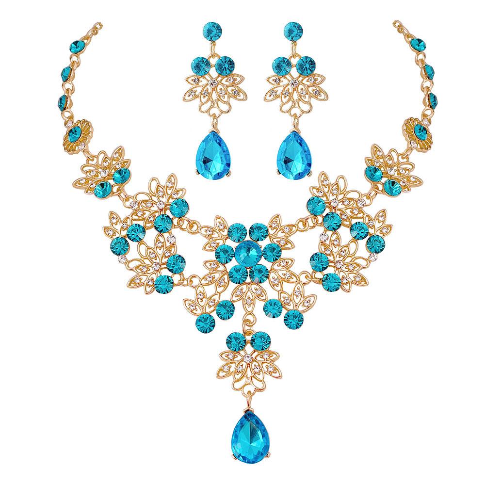 Crystal Water Drop Bridal Rhinestone Chokers Necklace Earrings Wedding Beads Jewelry Set