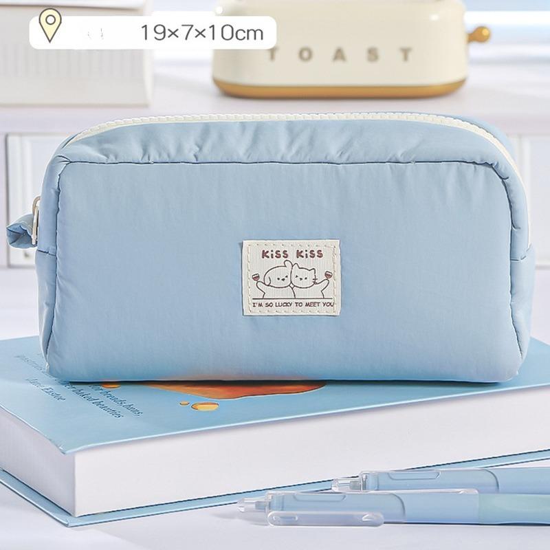 Adorable Lucky Cat Pencil Case Cute Cartoon Soft Stationery Bag Large Capacity Solid Color Organizer Aesthetic School Supplies