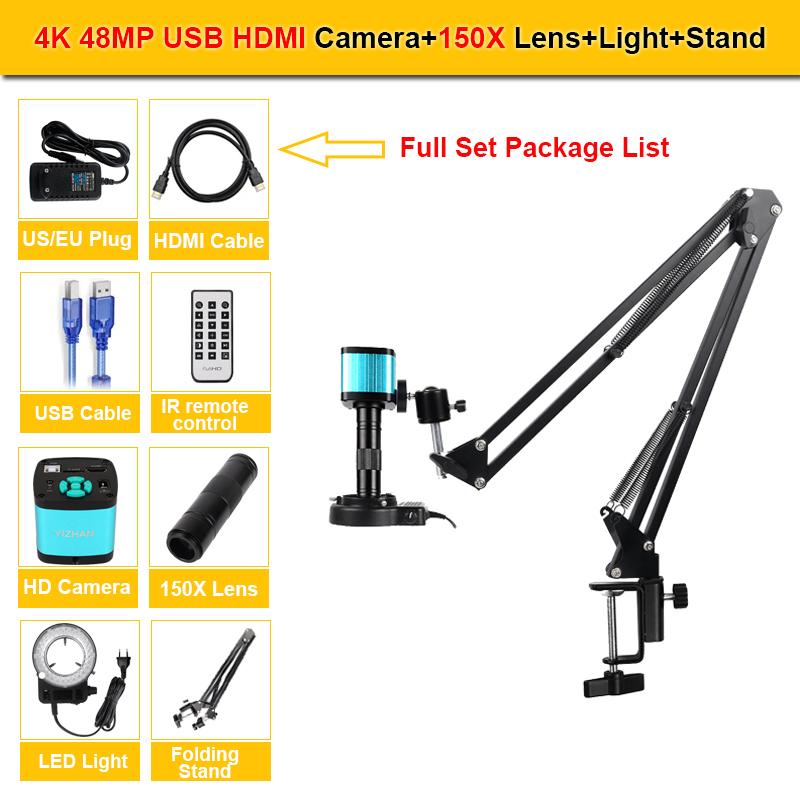 YIZHAN 150X Zoom Lens Electron Video Microscope 4K 49MP UHD Microscope Camera HDMI Type-C 1080P 60FPS Industrial Welding Tools