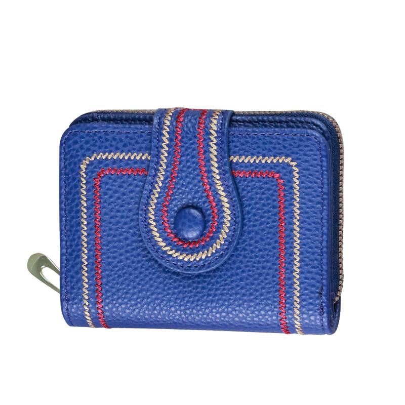 Korean Style Women's Litchi Pattern Embroidered Wallet with Zipper & Buckle