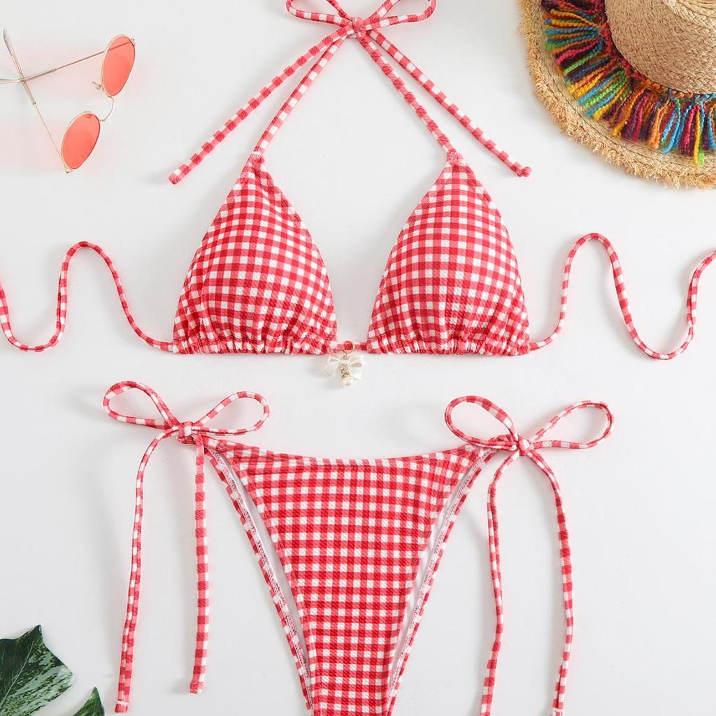 2024 European & American Women's Sexy Printed Tie Bikini Set