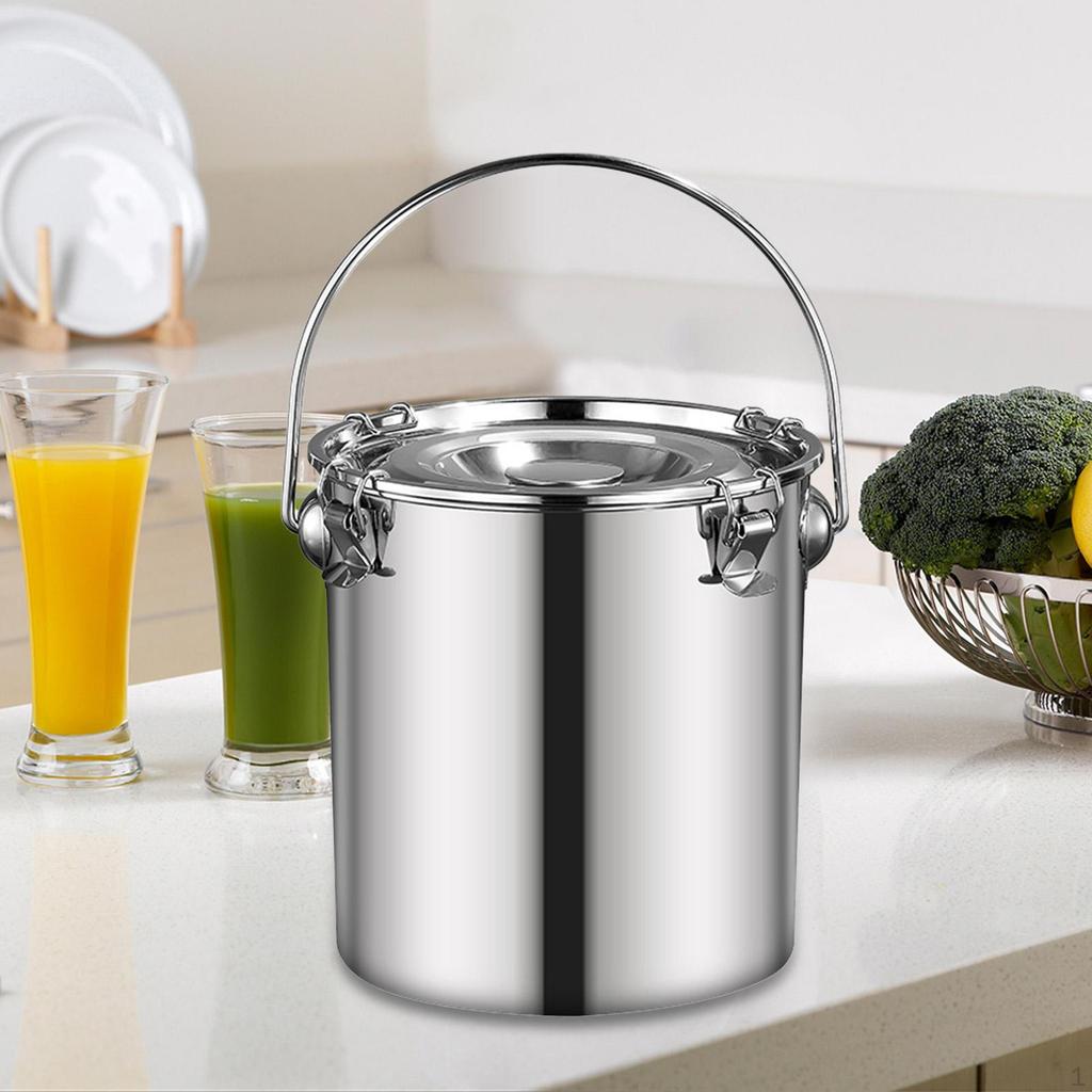 Multi-purpose Stainless Steel Sealed Bucket Transport Container with Lid, Practical Food Bucket,