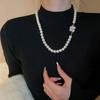 Diamond-encrusted Flower Geometric Pearl Necklace Temperament Light Luxury Sweater Chain French Retro Necklace Autumn and Winter