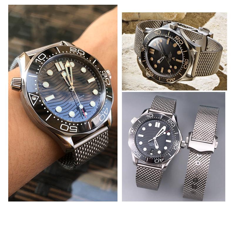 High Quality 316 Stainless Steel Braided Watchband Mesh Belt Titanium 20mm Strap for Omega Seamaster 007 003 Man Bracelet