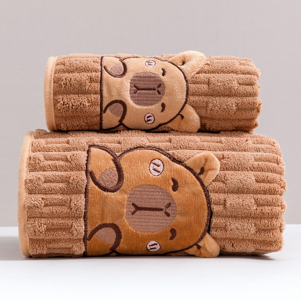 Süßes Capybara-Gesicht Badehandtuch-Set Korallenfleece Ultra Saugfähig Schnelltrocknende Badetücher