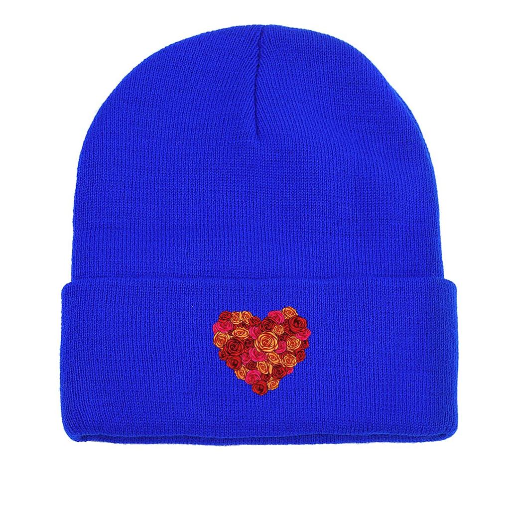 Flower Heart Print Knit Hat Beanie,Beanies Candy Color Slouchy Solid Bonnet Knitted Hat Beanie