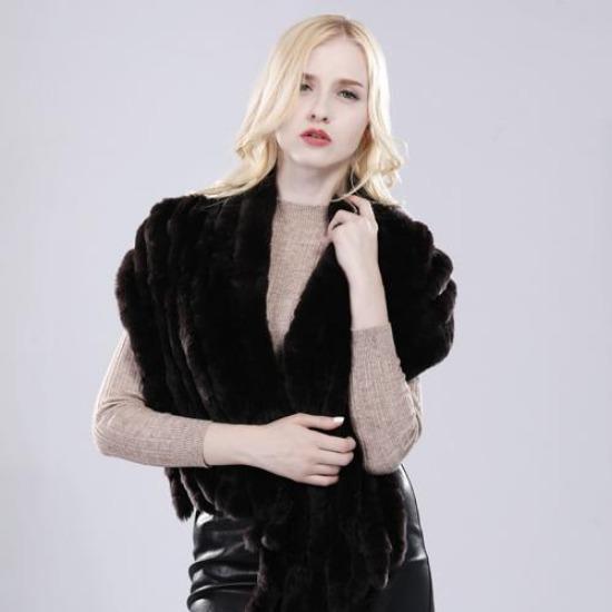 Winter Women Hand Knitted Real Rex Rabbit Fur Scarf Shawl Natural Soft Rex Rabbit Fur Muffler Lady Long Real Fur Scarves Poncho