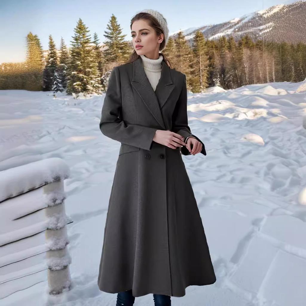 Autumn and Winter New Woolen Coat Women's Knee Thickened Large Size Lapel Super Long Slim Coat