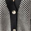 Autumn and Winter Casual Contrasting Diagonal Stripe Single Breasted V-neck Long Sleeved Sweater Cardigan Jacket for Women 3602