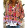 Womens Christmas Print V-Neck Open Front Cropped Long Sleeve Knit Sweater Loose Fit Casual Style