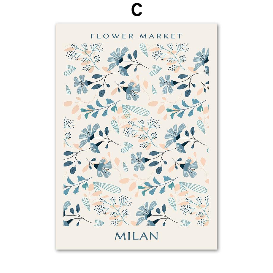 Blue Flower Market Posters and Prints Bauhaus William Morris Wall Art Canvas Painting Nordic Living Room Home Decoration Fresco